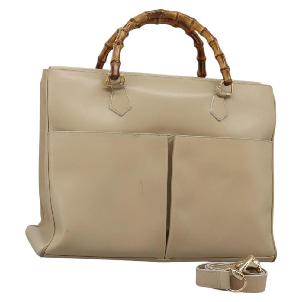 GUCCI Bamboo Hand Bag Leather 2way Beige Gold 002 2855 0322 0 Auth 118505 - Picture 1 of 16